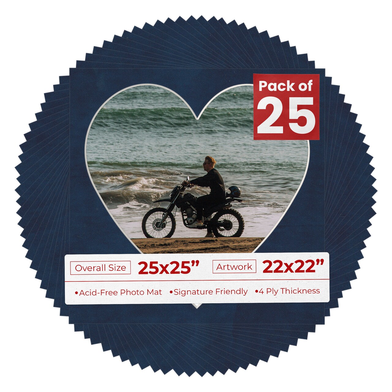 Navy Suede Mat Board for 25x25 Frames - Heart Opening for 22x22 Photos